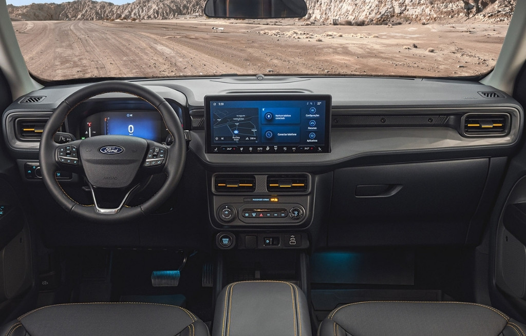 Interior da Maverick Tremor Painel de instrumentos tecnológico da Ford Maverick Tremor