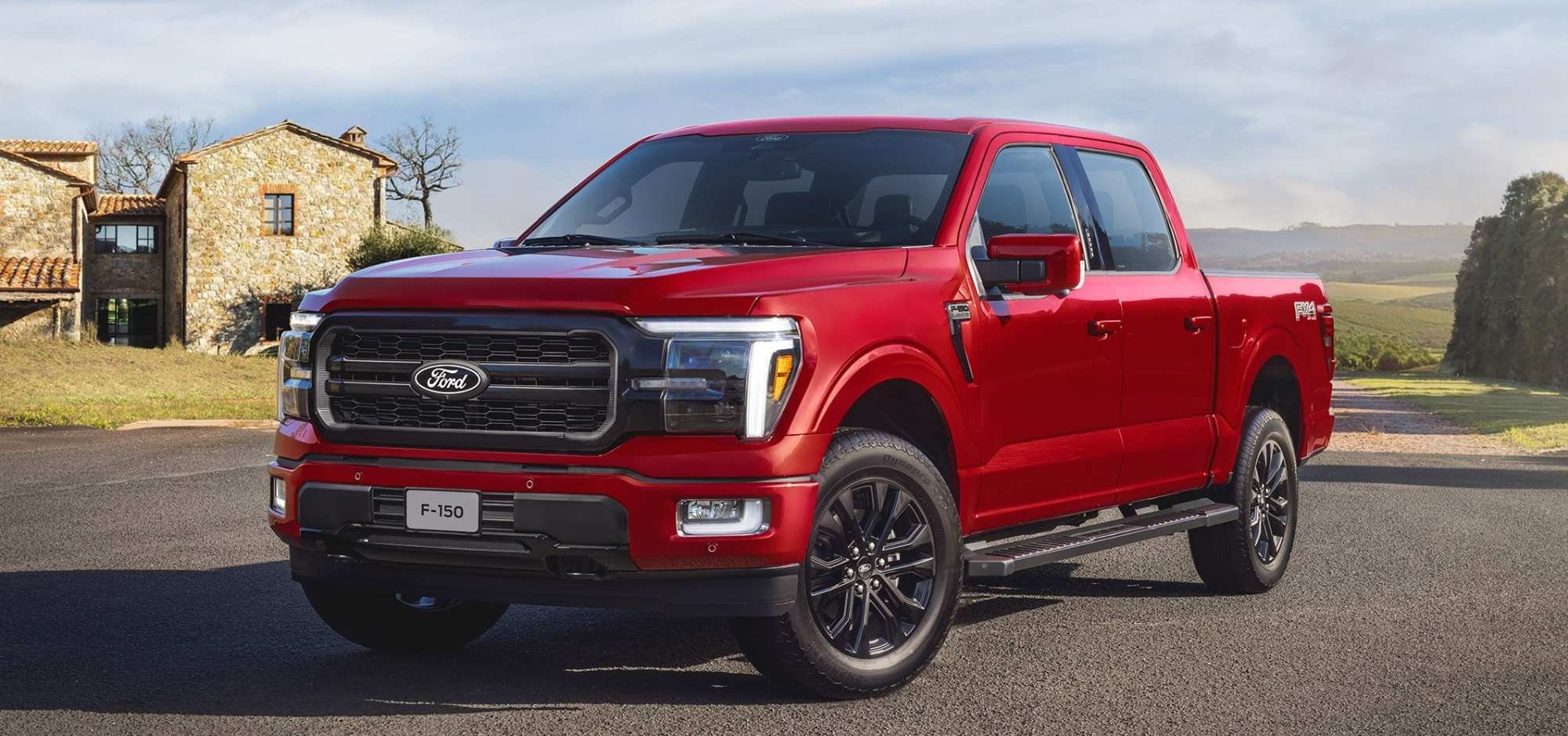 Visão Frontal da Ford F-150 Lariat Black Vermelha