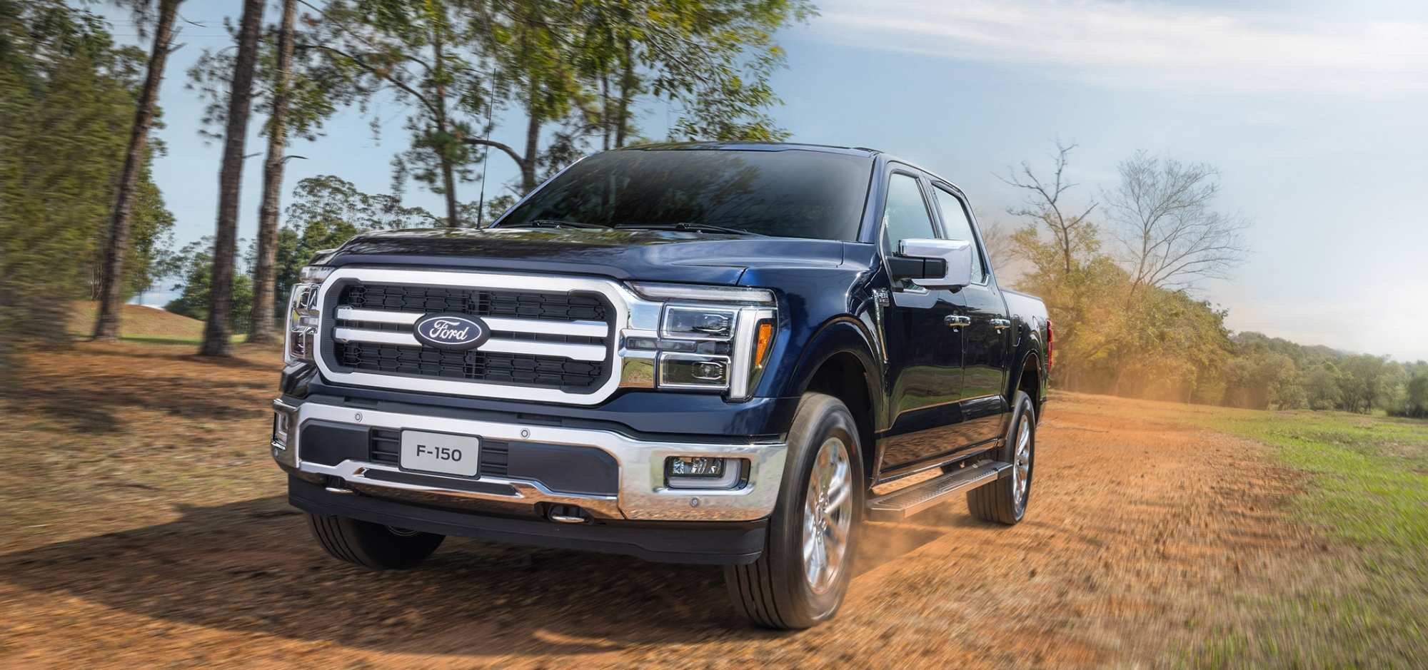 Visão Frontal da Ford F-150 Lariat Azul