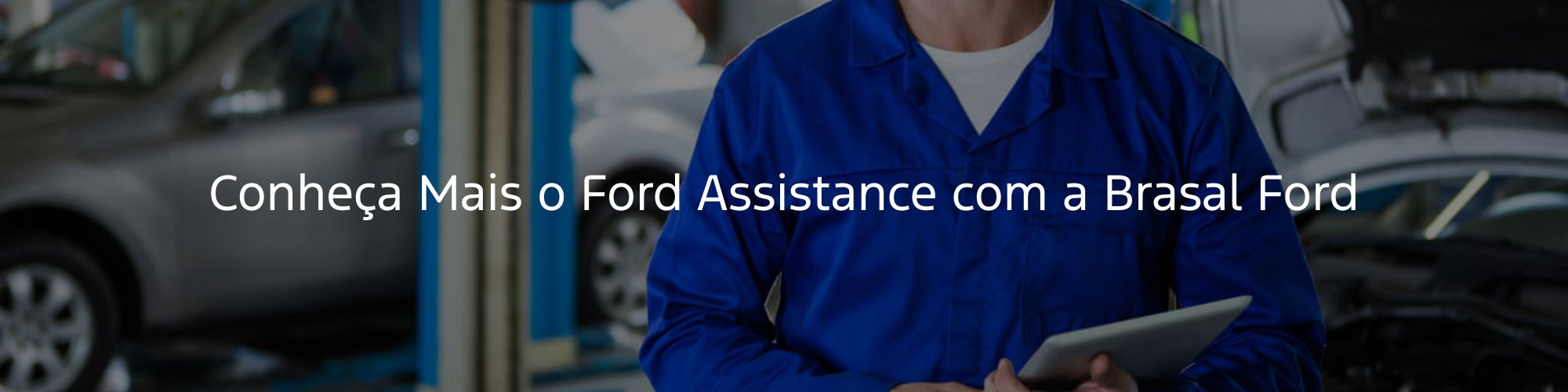 Foto de um Homem uniformizado em uma oficina com um texto em cima