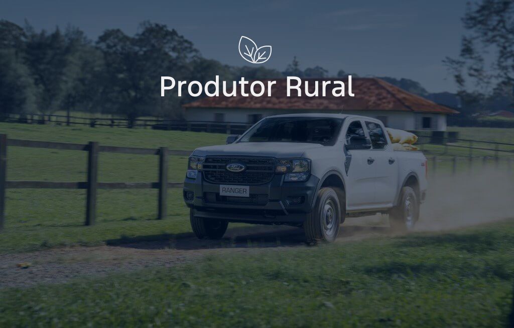Ford CAOA Produtor Rural Ford Ranger em um ambiente rural com texto encima