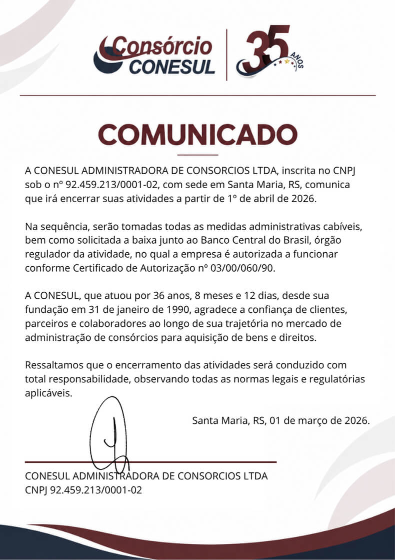 Comunicado Consórcio Superauto