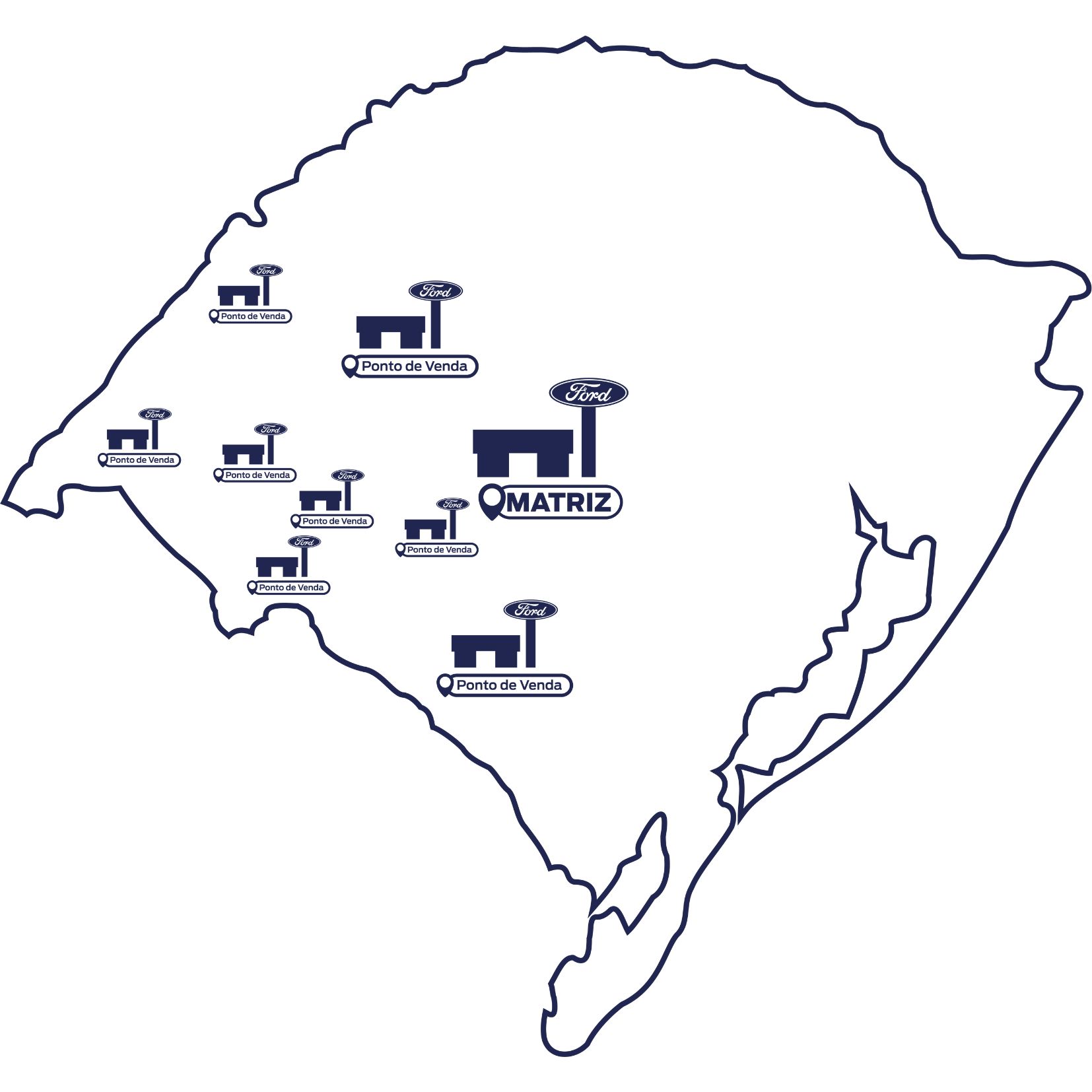 Mapa indicando as unidades da Ford Superauto