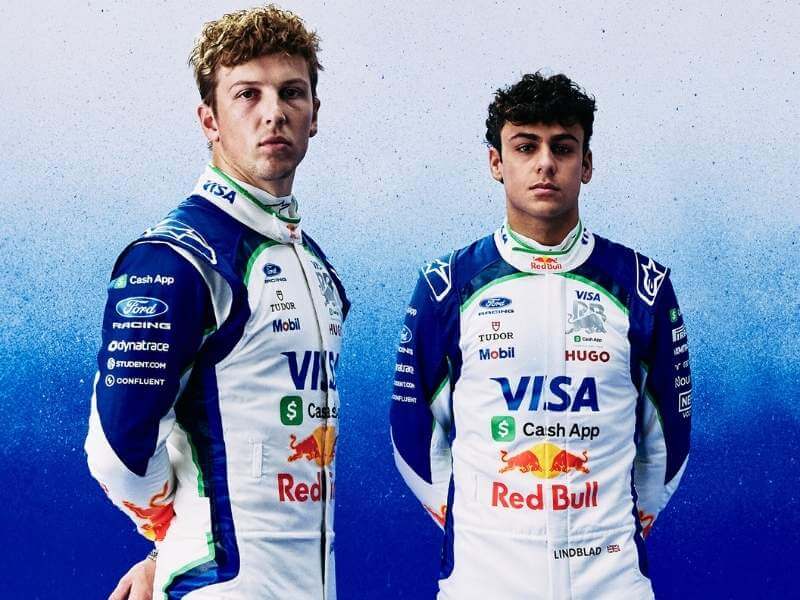 Pilotos Oracle Red Bull Racing y Ford Racing Liam Lawson y Arvid Lindblad