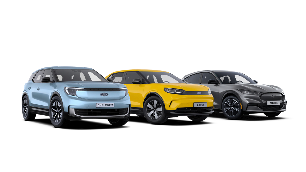 Ford Explorer, Ford Capri og Ford Mustang Mach-E på række