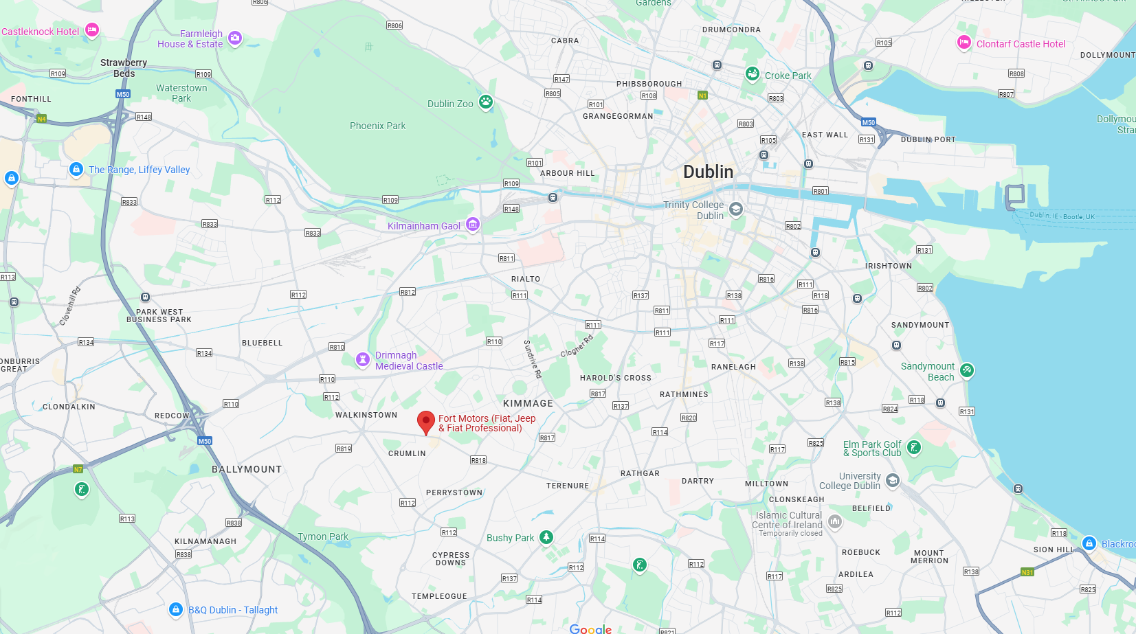 Map to Fort Motors Location.  Clicking the map opens Google Maps