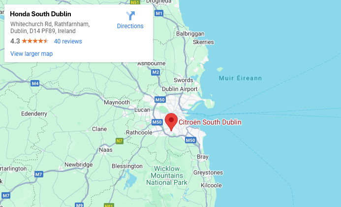 Map to Honda South Dublin Location.  Clicking the map opens Google Maps