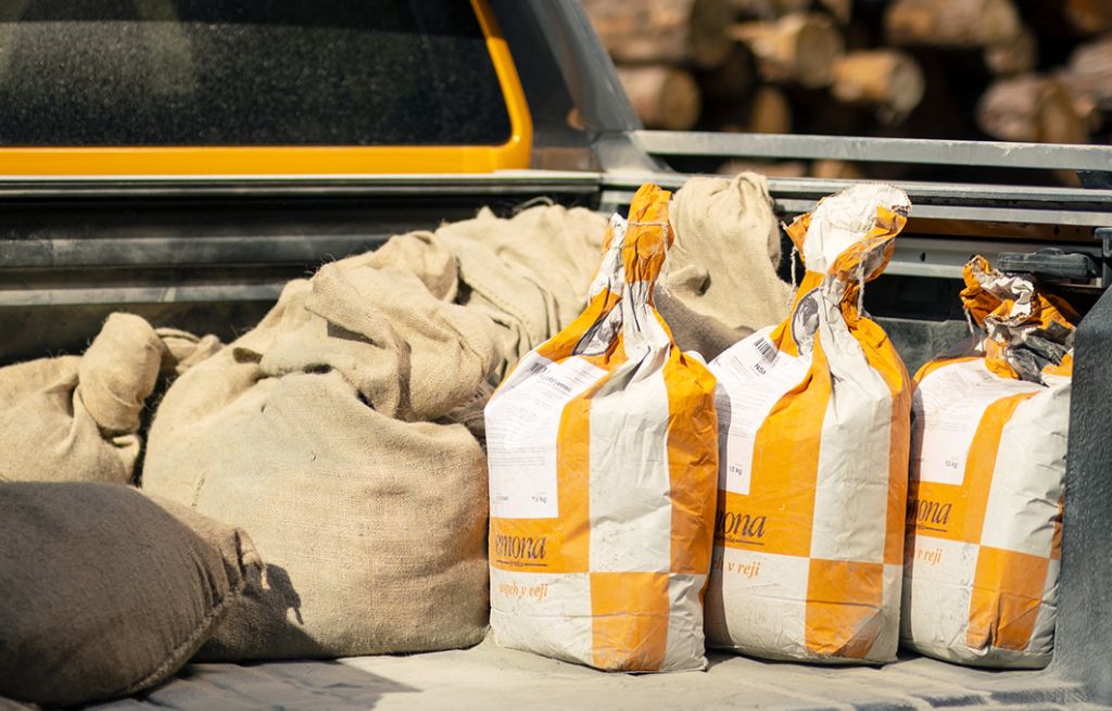 Ford Ranger load bed filled with sacks showing cargo capability